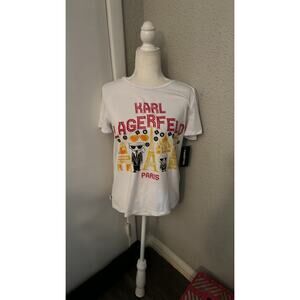 Karl Lagerfeld + Choupette in Paris Graphic Tee S White NEW Casual Classic Twee